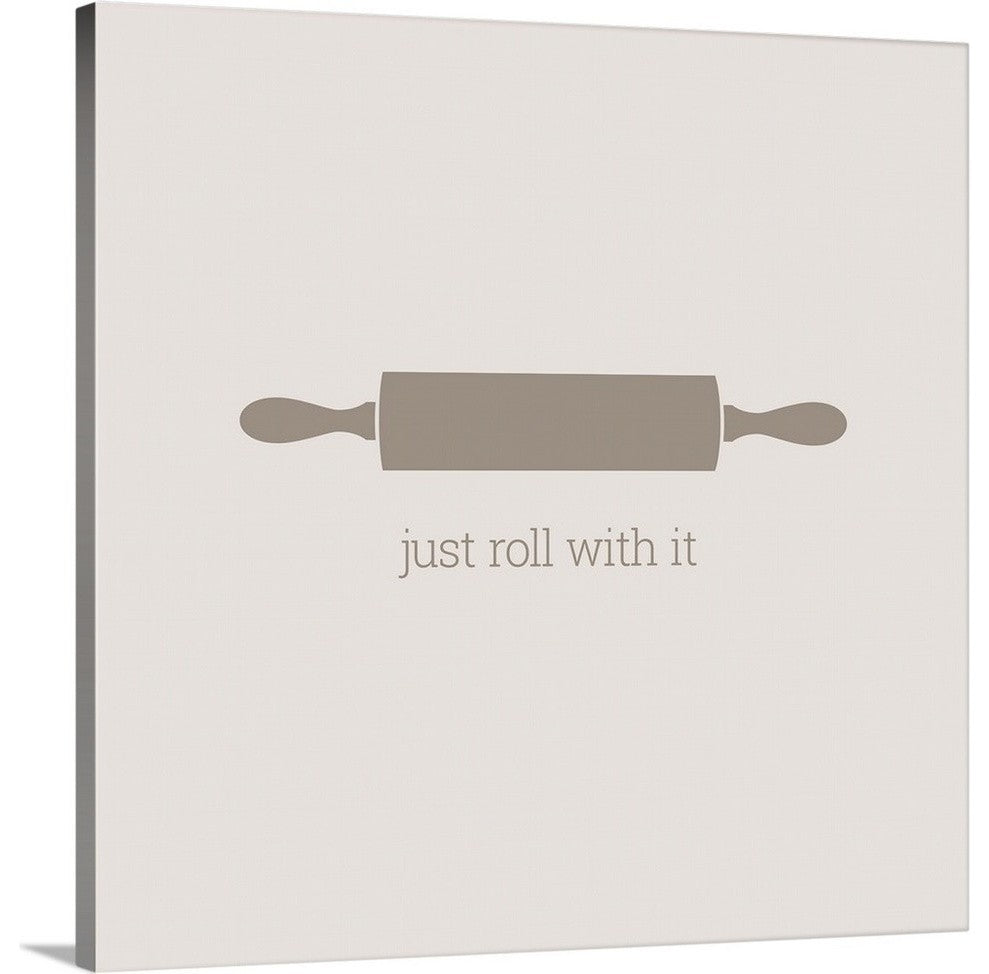 "Just Roll with It - minimalist retro kitchen art" Wrapped Canvas Art Print
