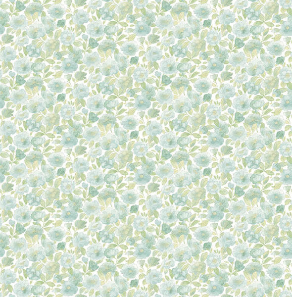 Floral Watercolor Wallpaper, Teal and Gold, Bolt