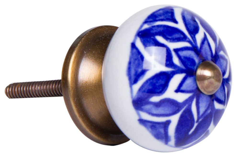 Knob-It Vintage Handpainted Ceramic Knobs, Set of 12, Blue and White