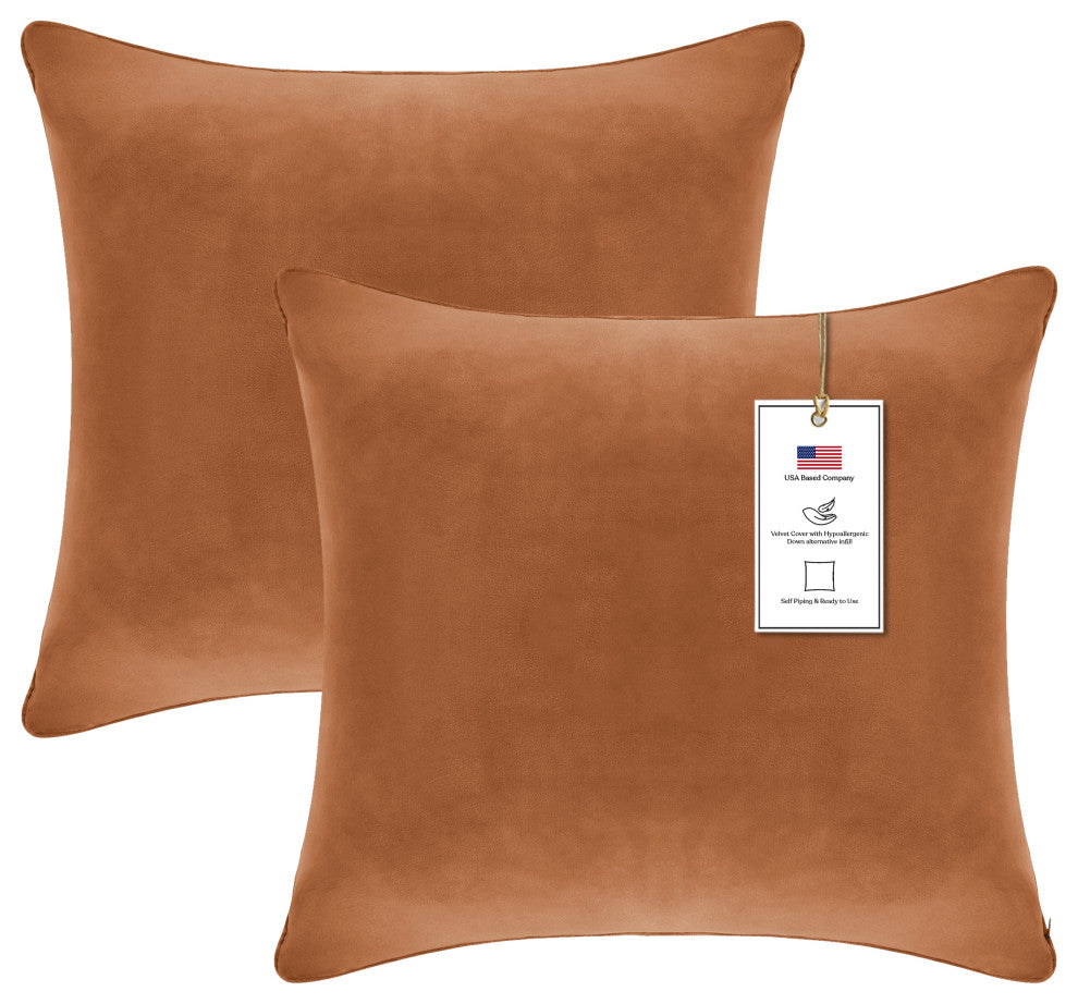 A1HC Soft Velvet Pillow Covers, YKK Zipper, Set of 2, Brown Derby, 24"x24"