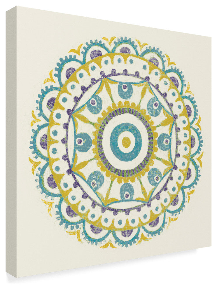"Lakai Circle VI Blue and Yellow" by Kathrine Lovell, Canvas Art, 24"x24"