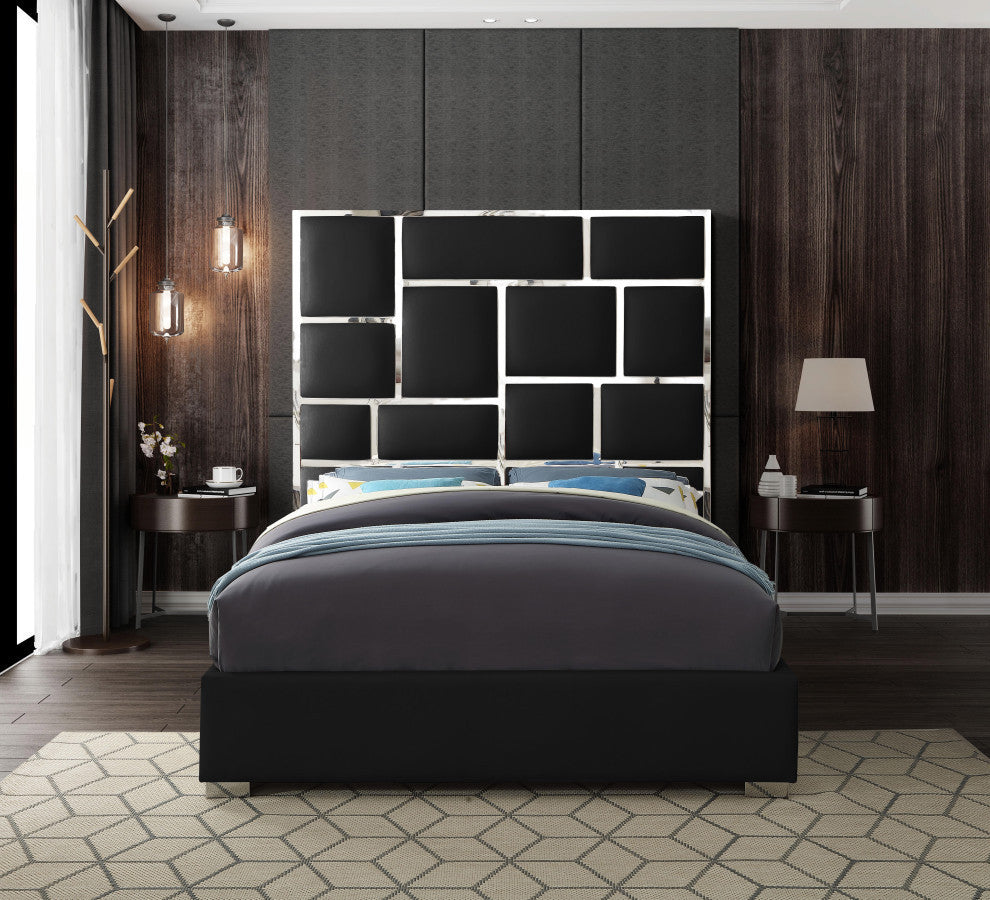 Milan Faux Leather Bed, Black, Queen