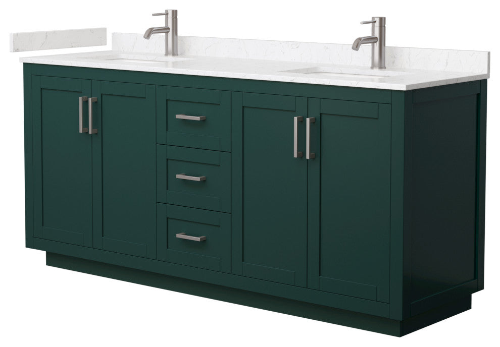 Miranda Green/Brushed Nickel, 72" Double, Light Cultured Top, Square, No Mirror