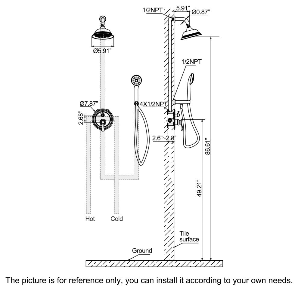 Wall Mounted Pressure Balance Shower System-Includes Rough-in Valve, Matte Black