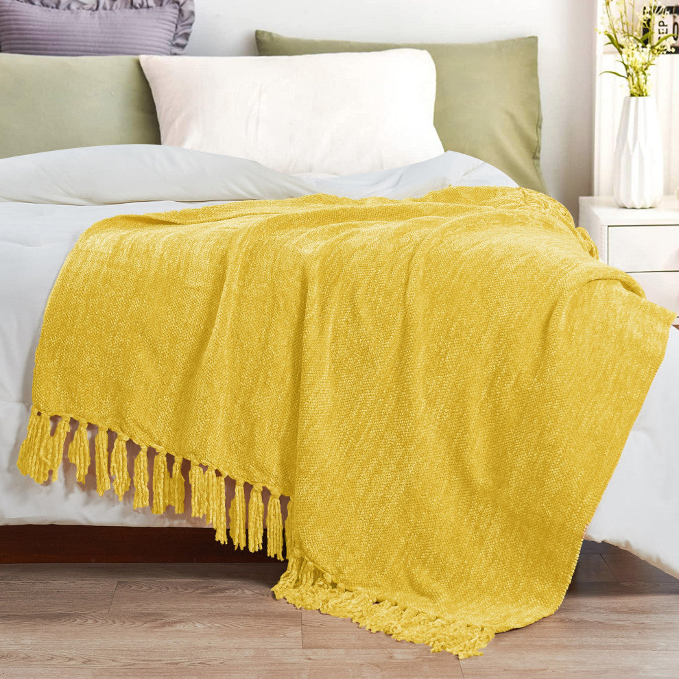 Crystal Chenille Knitted Throw Blanket, Primrose Yellow