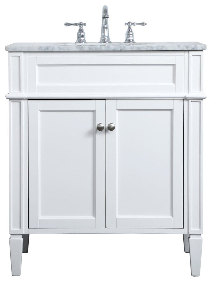 Home Living Vanity with Carrara White Marble Countertop, White, 30", Single Sink