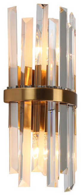 LNC 2-Light 6" Modern Brass Crystal Glass Wall Sconce, Vertical Prism Design