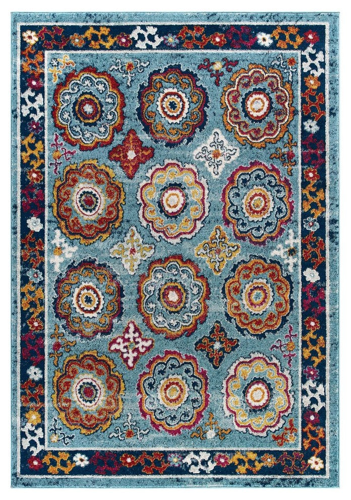 Entourage Odile Transitional Distressed Vintage Floral Moroccan Trellis 8x10 Rug