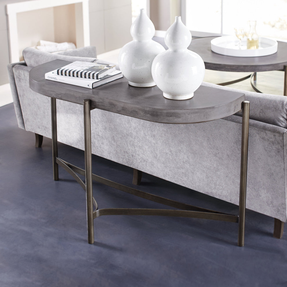 Lime Mid Century Modern Console Table in Grey Concrete with Metal