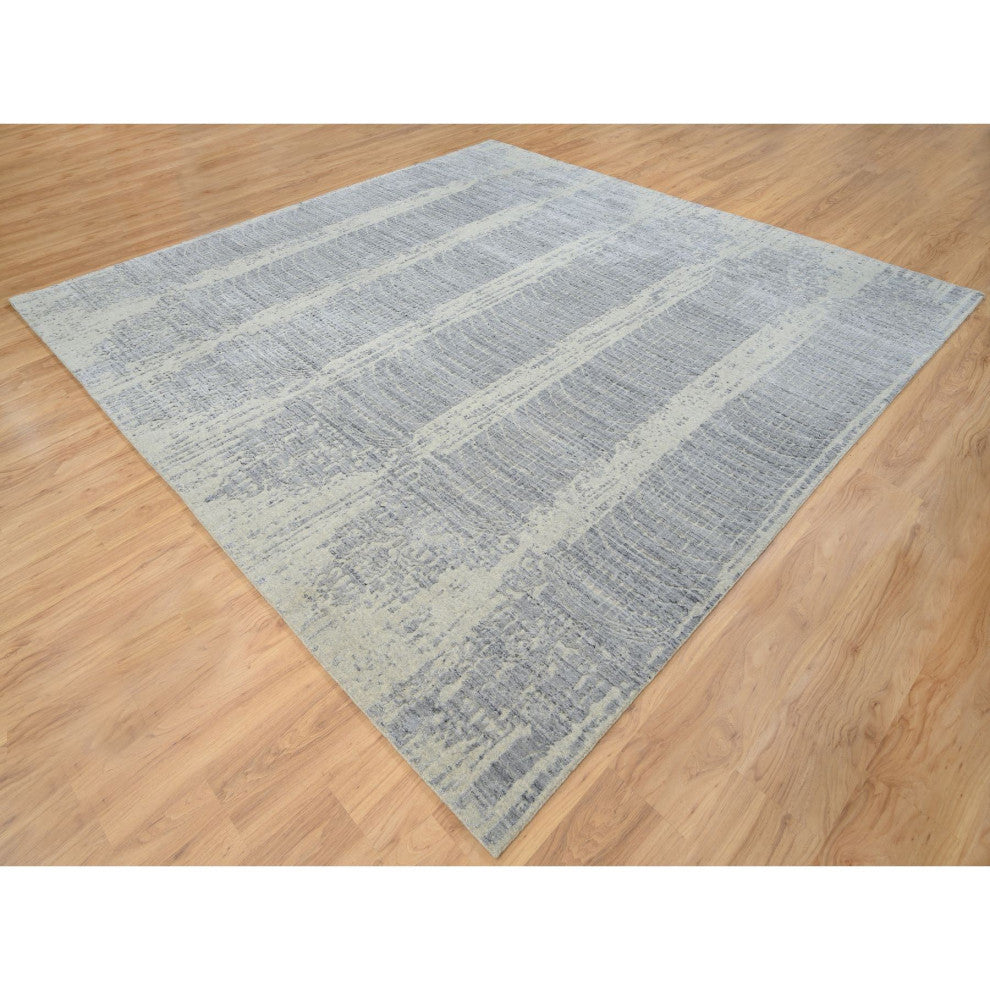Gray, Jacquard Hand Loomed, Wool And Plant Based Silk, Square Rug, 10'2" x 10'0"
