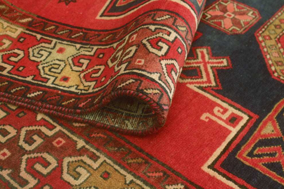 Fine Vintage Distressed Abigay Red/Navy Runner, 4'7x11'2