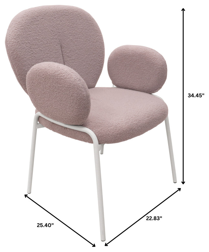 Celestial Boucle Dining Chairs With Arms, White Iron Legs, Grey