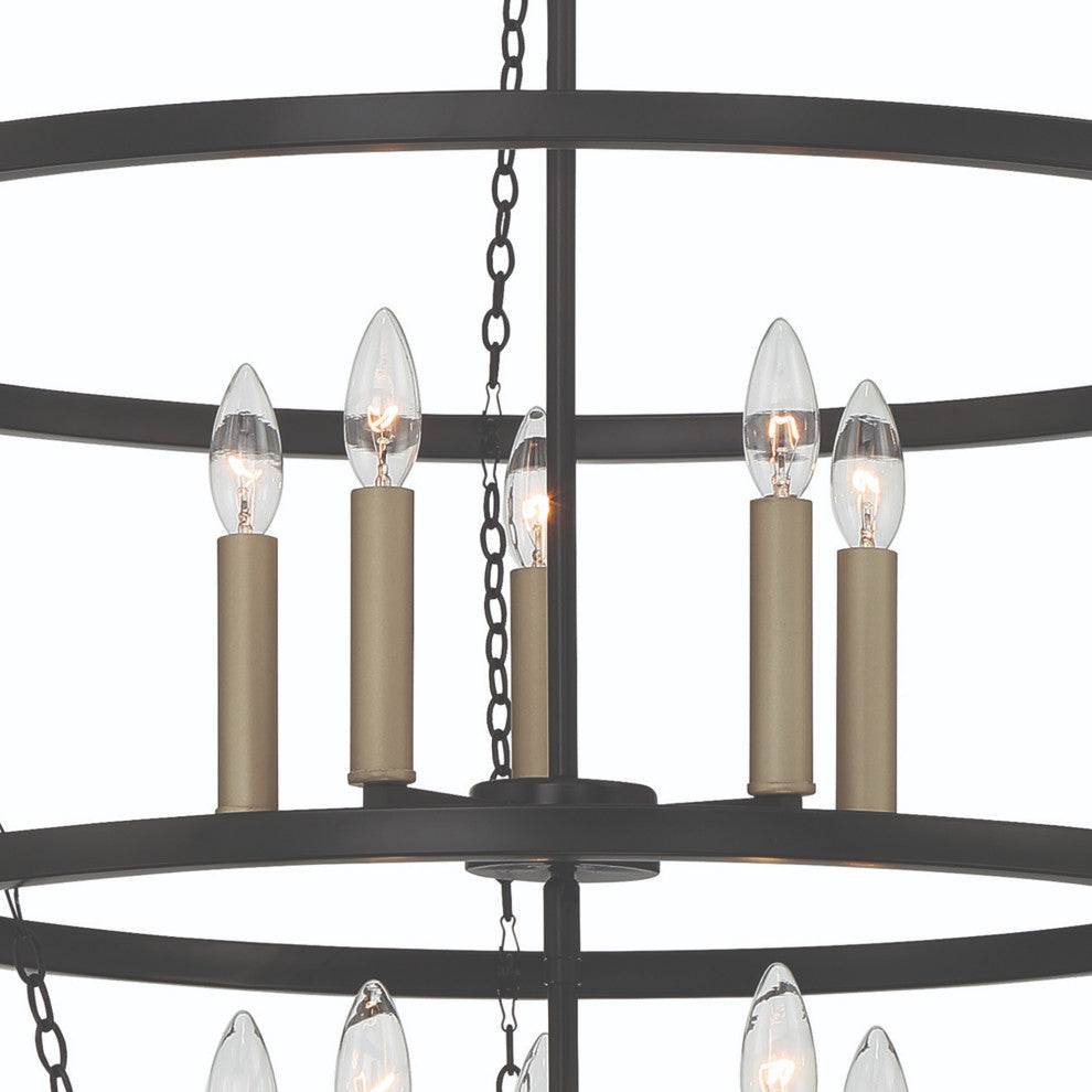 10-Light Candle Style Wagon Wheel Chandelier, Classic Black/Brass Dust