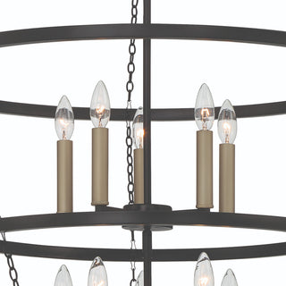 10-Light Candle Style Wagon Wheel Chandelier, Classic Black/Brass Dust