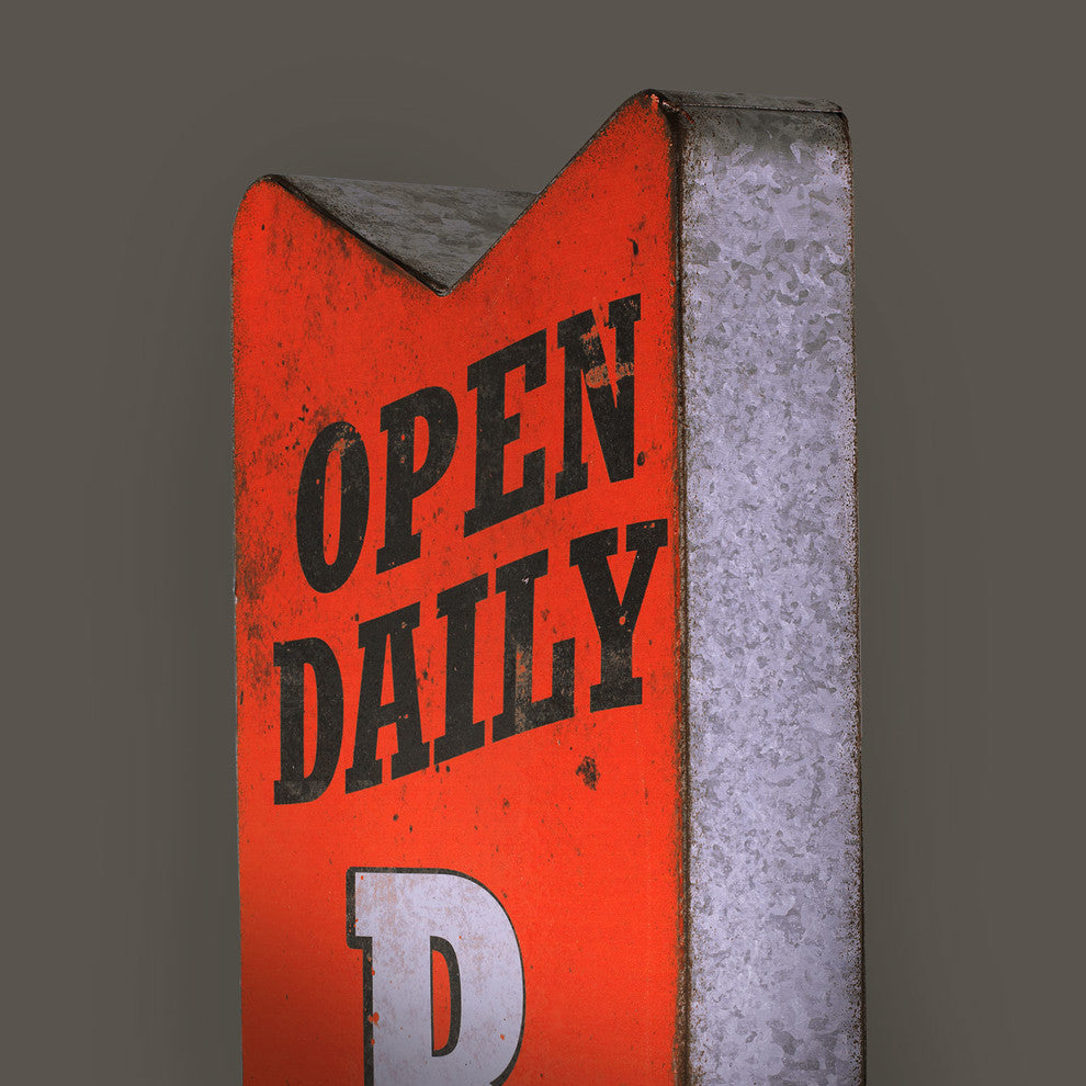 Open Daily Bar Marquee Metal Arrow LED Sign Vintage Decor