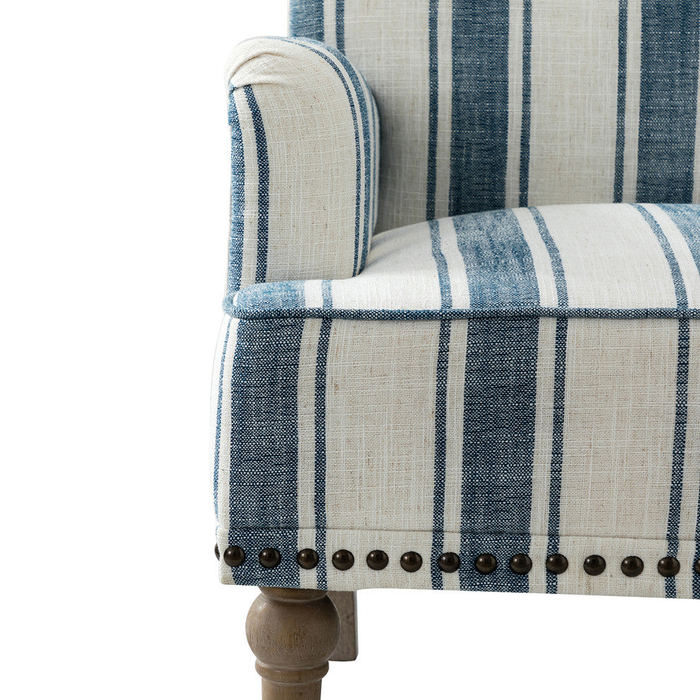 Comfy Living Room Armchair With Stripe Design Set of 2, Navy