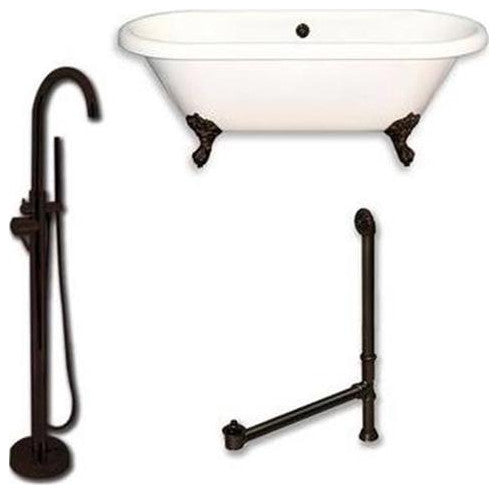Acrylic Double Ended Clawfoot Bathtub 60" X 30" With No Faucet Drillings