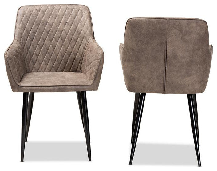 Gray and Brown Imitation Leather Upholstered 2-Piece Metal Dining Chair Set