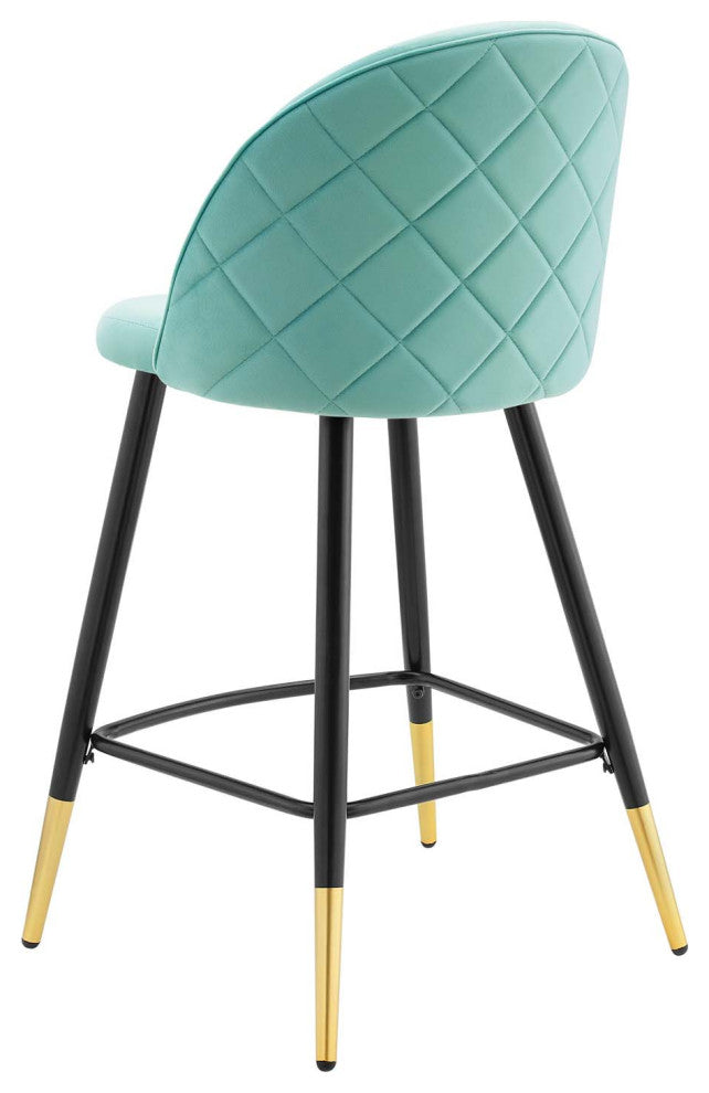 Counter Stool Chair, Set of 2, Velvet, Metal, Blue, Modern, Bar Pub Cafe Bistro