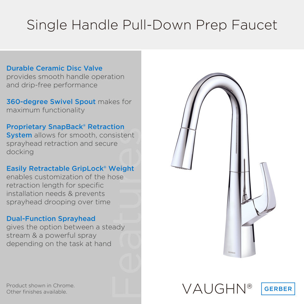 Vaughn Single Handle Pull-Down Prep Faucet, Satin Black