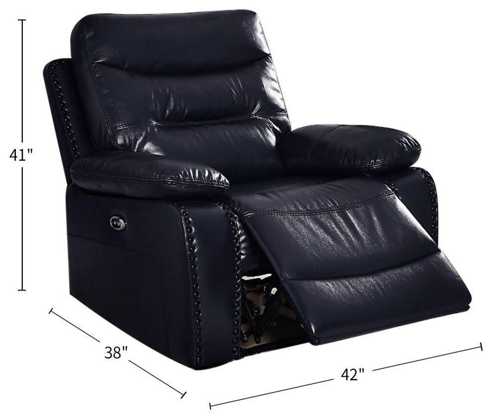 Leather-Gel Power Motion Recliner, Navy Finish
