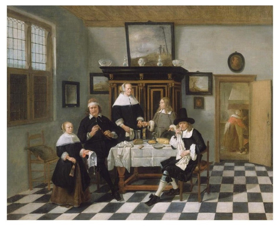 "Family Group in an Interior" Paper Art, 22"x18"