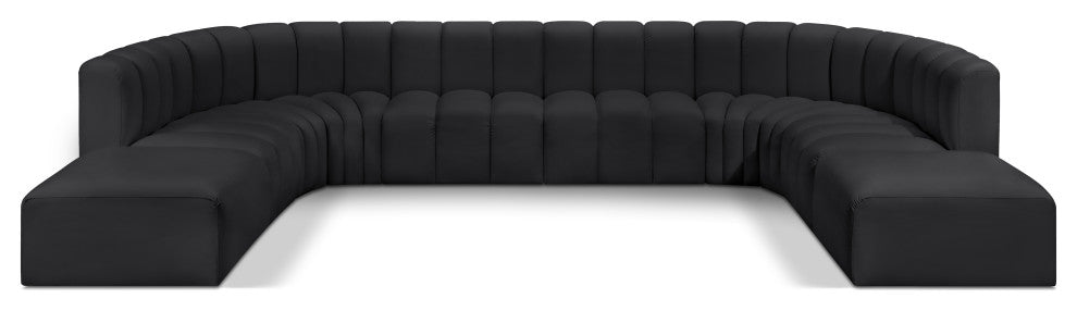 Arc Vegan Leather Upholstered 10-Pc. U-Shaped Modular Sectional, Black