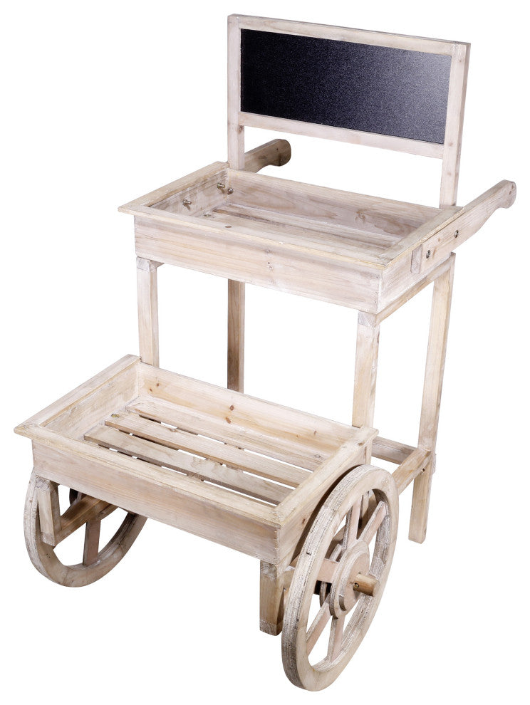 Alpine Wooden Cart Plant and Display Stand With Chalkboard, 34"Tall