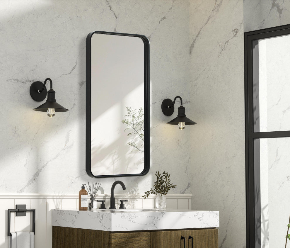 Home Living Contour Metal Rectangle Mirror 18x36, Black