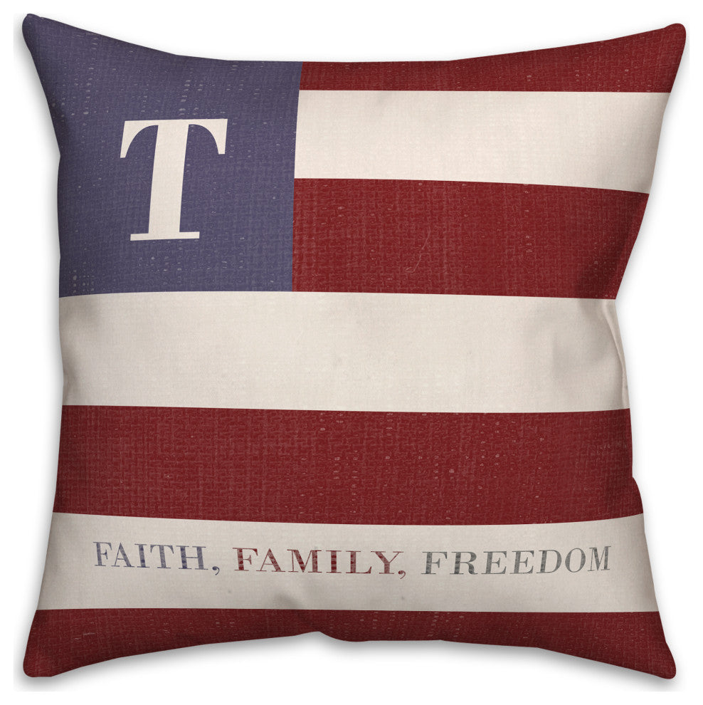 Faith Family Freedom Monogram Flag T 18x18 Spun Poly Pillow