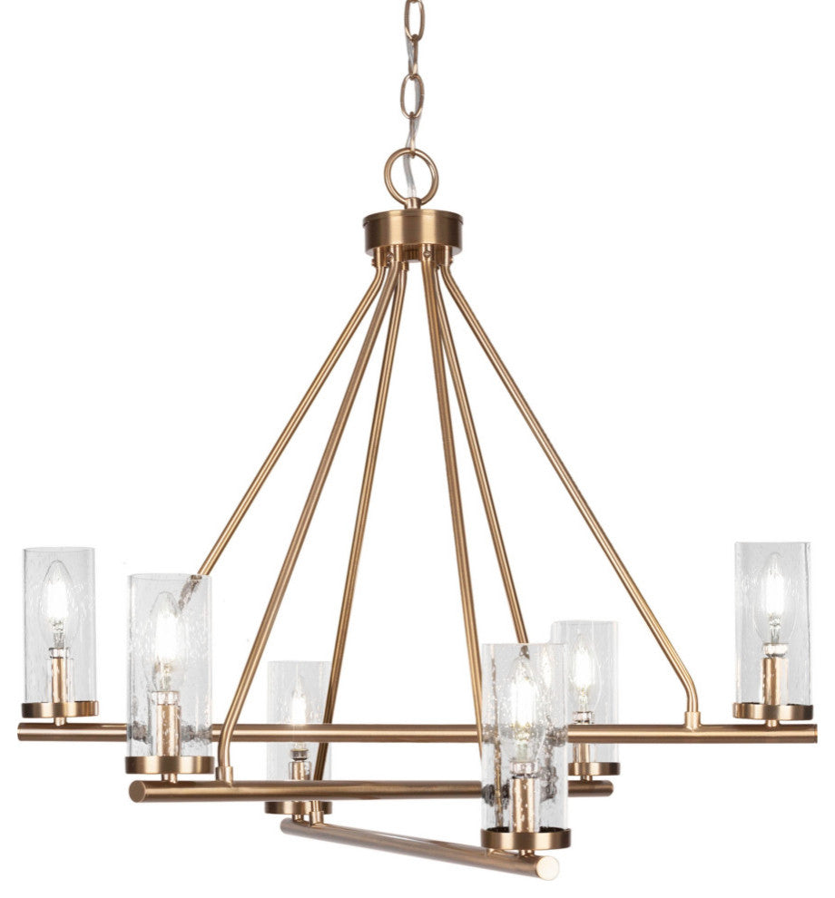 Trinity 6 Light Chandelier Shown, New Age Brass Finish, 2.5" Clear Bubble