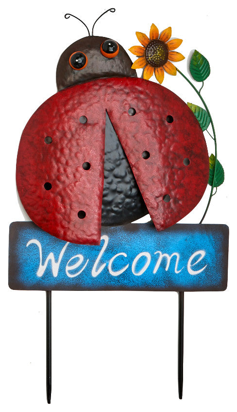 23" Metal Ladybug Welcome Stake