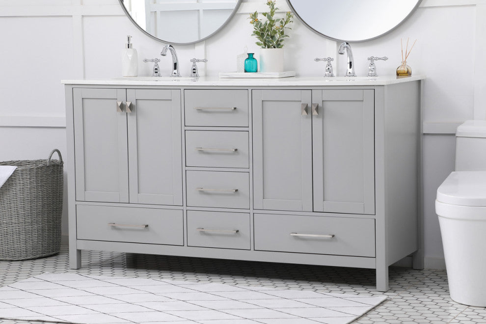 Grey 60" Double Sink Bathroom Vanity
