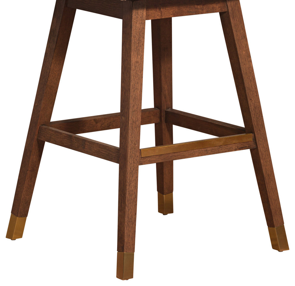 Amalie Swivel Bar Stool in Brown Oak Wood Finish with Beige Fabric