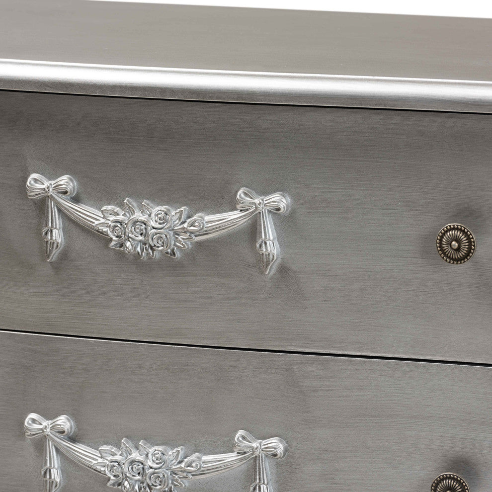 Callen Classic and Traditional Silver Finished Wood 4-Drawer Storage Cabinet