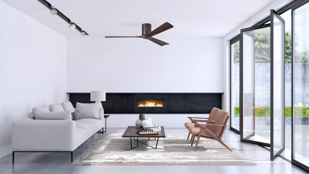 Irene-3 60" Hugger Ceiling Fan, Textured Bronze With Walnut Blades