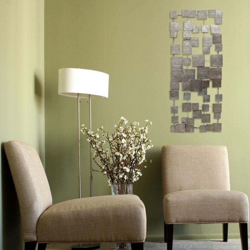 HomeRoots Silver Geometric Tiles Metal Wall Decor