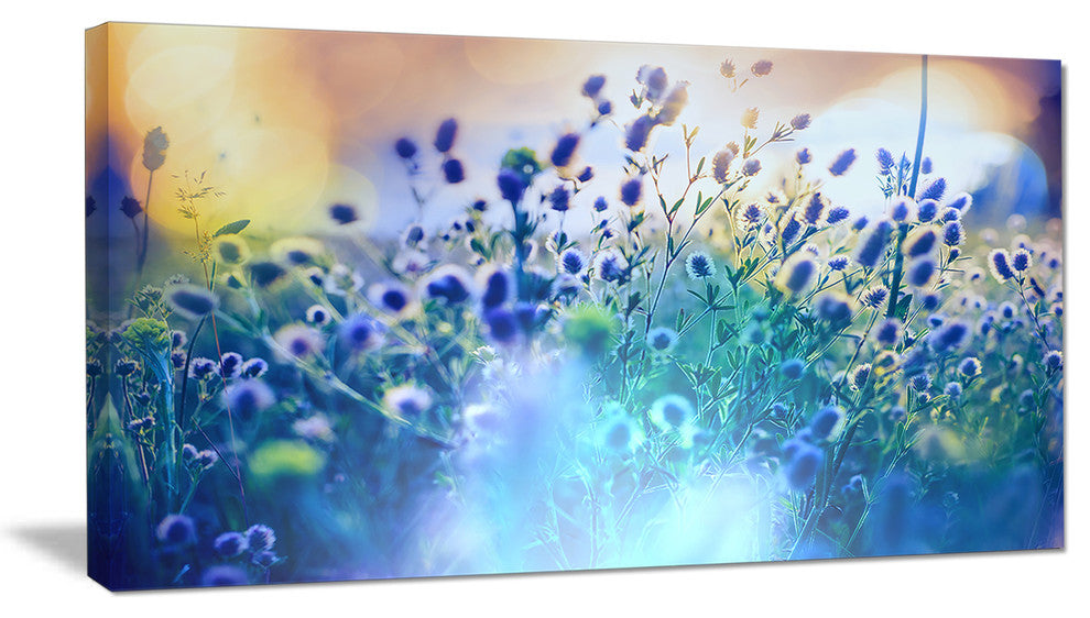 Blue Summer Flowers on Meadow, Floral Canvas Art Print, 32"x16"