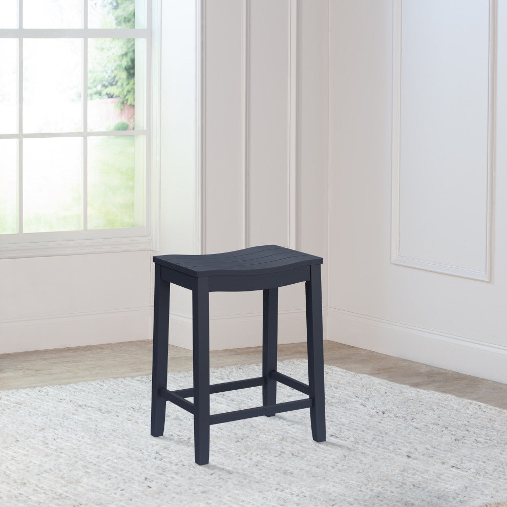 Hillsdale Fiddler Backless Stool, Saddle-Style Seat, Navy, Counter Height