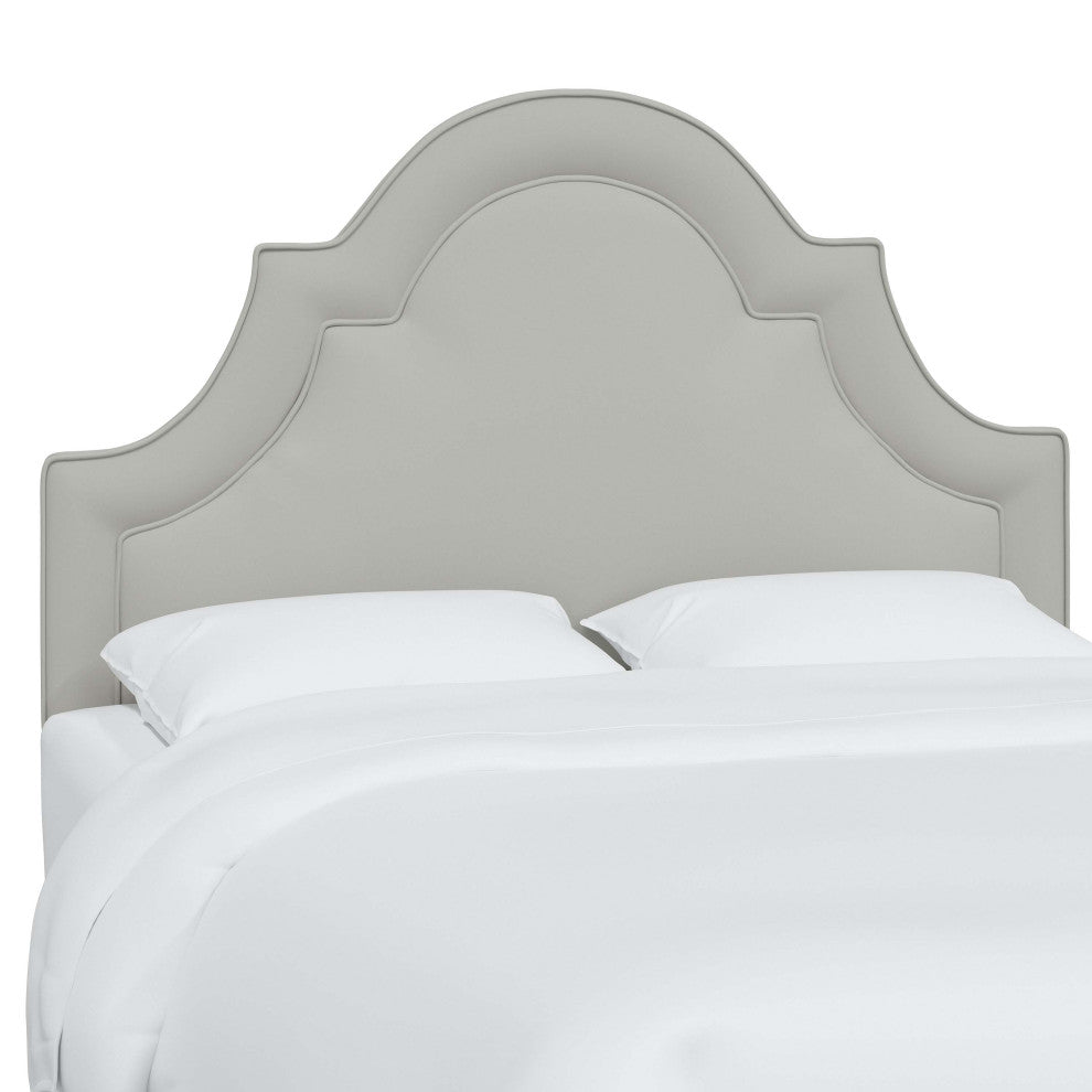 High Arched Headboard With Border, Velvet Light Gray, Full