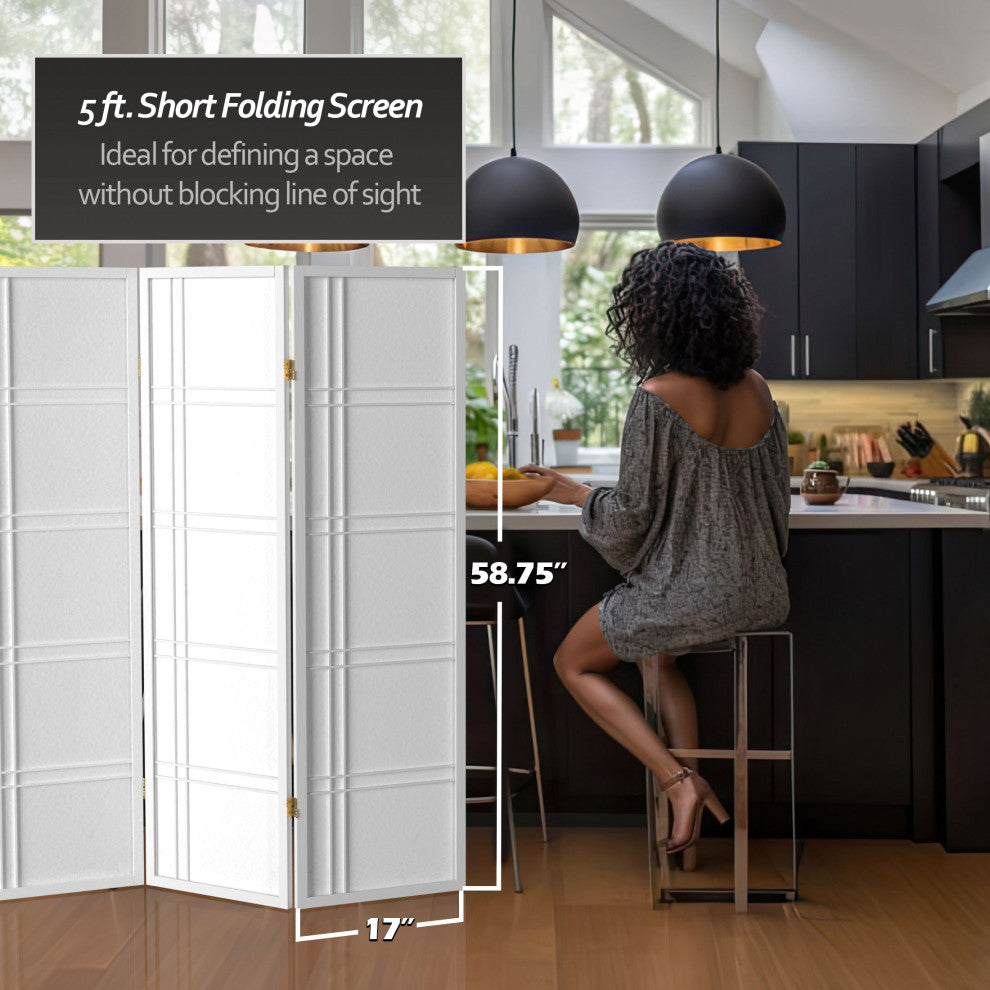 5' Tall Double Cross Shoji Screen, White, 6 Panels