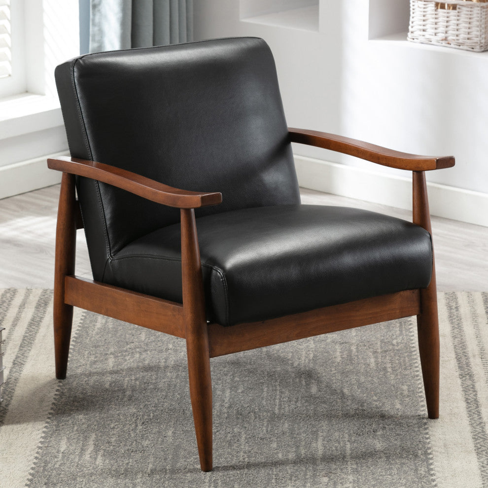 Austin Black Leather Gel Wooden Base Accent Chair, Black