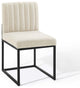 Carriage Channel Tufted Sled Base Upholstered Fabric Dining Chair - Black Beige