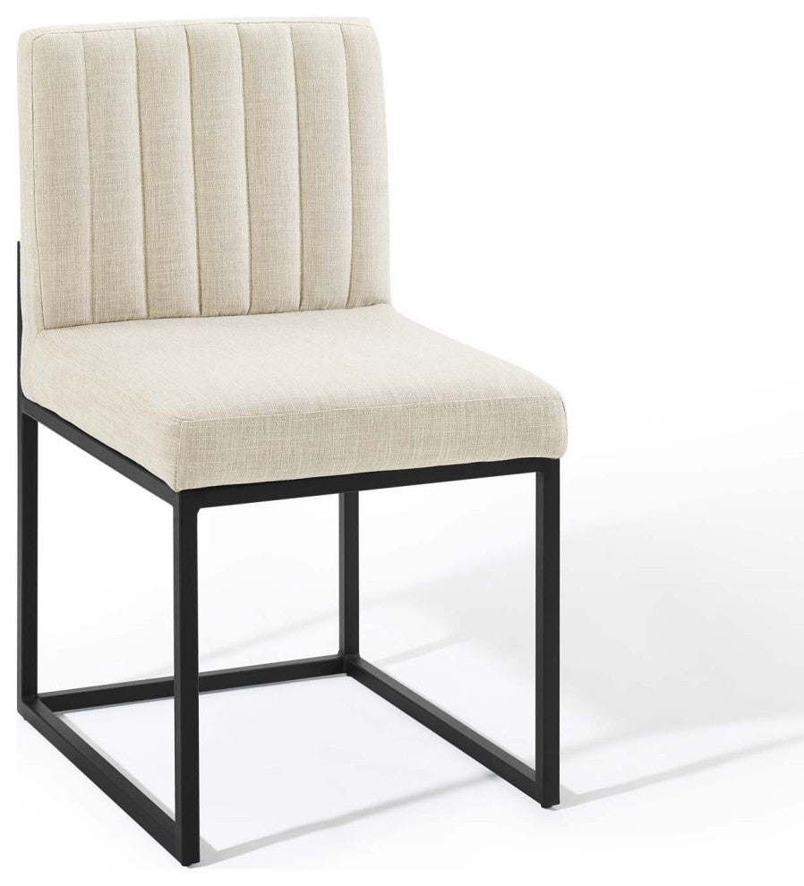 Carriage Channel Tufted Sled Base Upholstered Fabric Dining Chair - Black Beige