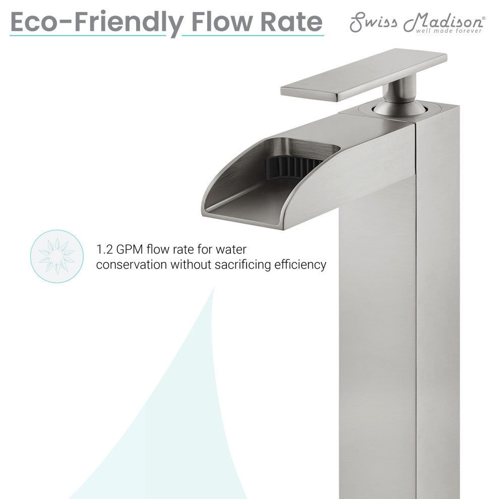 Concorde Single HoleHigh Arc Waterfall Bathroom Faucet, Brushed Nickel