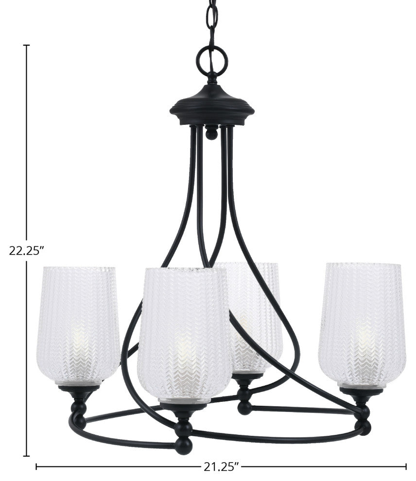 Capri 4-Light Chandelier, Matte Black/Clear Textured