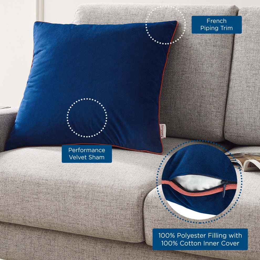 Accent Throw Pillow, Velvet, Blue Navy Pink, Modern, Living Lounge Hospitality