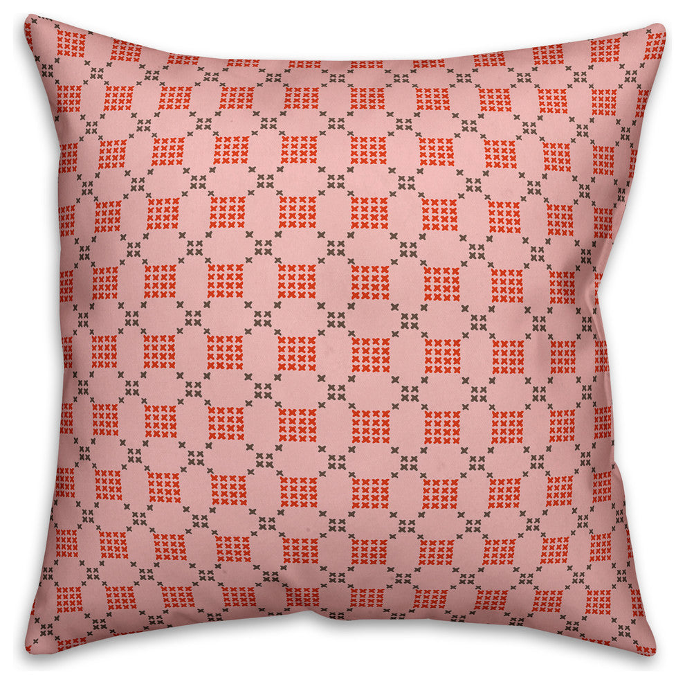 Pink Cross-Stitch Printed Pattern Throw Pillow, 16"x16"