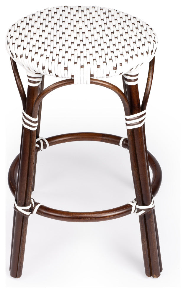 Tobias Brown and White Rattan Counter Stool