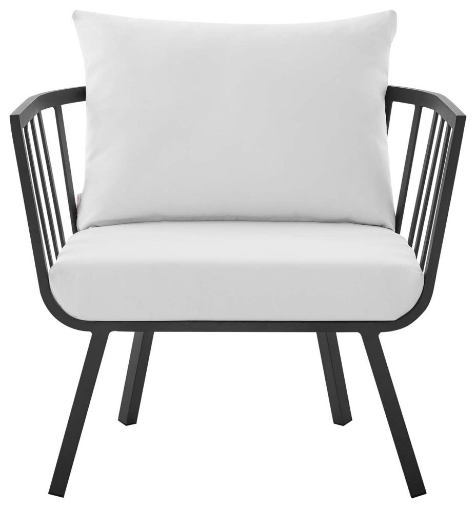 Lounge Chair Armchair, Set of 2, Aluminum, Metal, Gray White, Outdoor